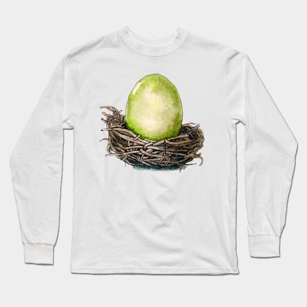 Green Easter Egg Long Sleeve T-Shirt by AquarellChill